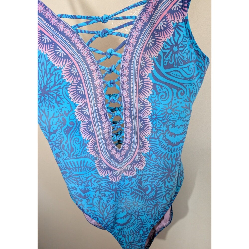 Lilly Pulitzer Lattice One Piece Swimsuit Boho Preppy Beach Vacation Size 12 - Picture 9 of 15